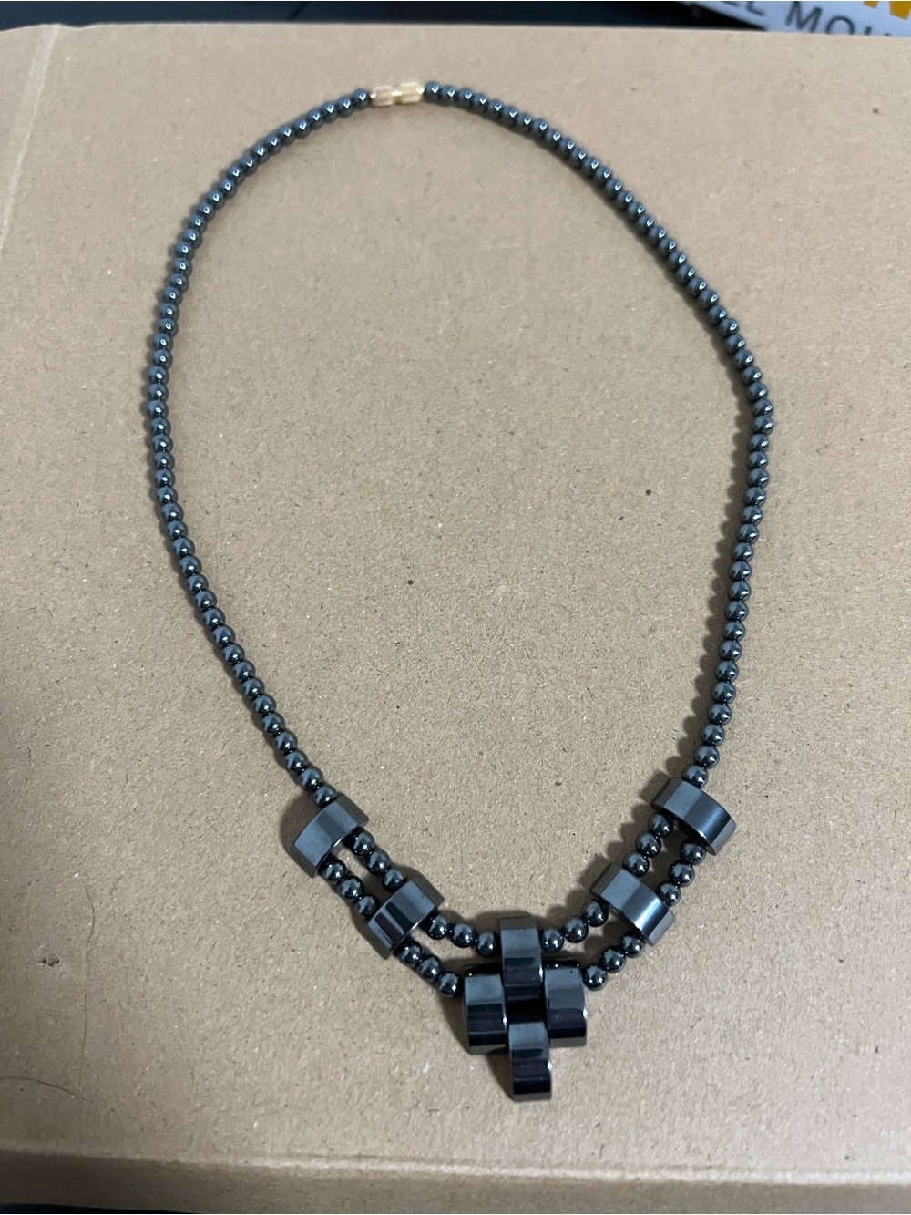 Hematite Beaded Pendant Necklace - Unbranded